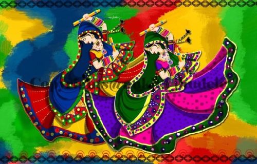 Gujarati Garba Canvas Printing, Color : Multicolor