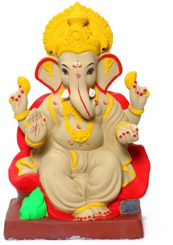 Polished Carved Clay Eco Friendly Ganesh Idol, Packaging Type : Carton Box