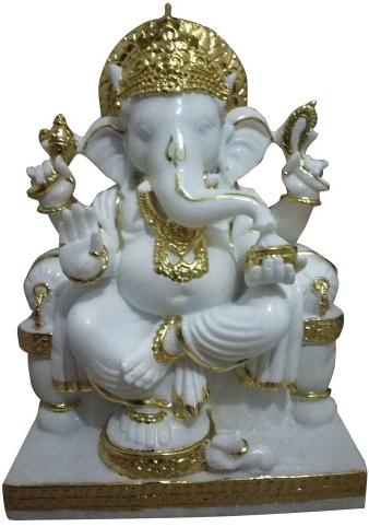 Gold Plated Marble Ganesh Statue, For Temple