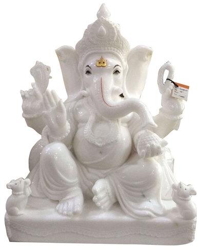 Shanker Sculpture Polished Carved Handmade Marble Ganesh Statue, For Temple