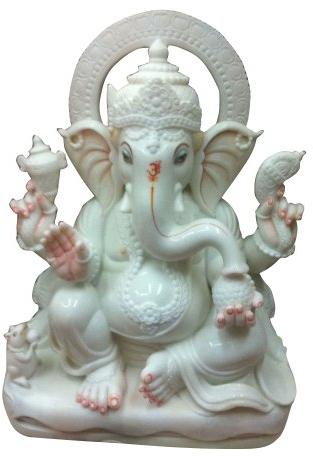 Shanker Sculpture Marble Sitting Ganesh Statue, For Temple