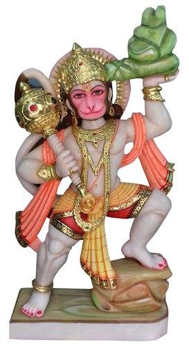 Shanker Sculpture Painted Marble Hanuman Statue, For Worship