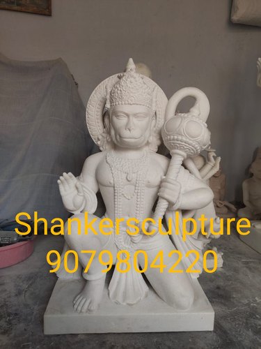Shanker Sculpture Polished White Marble Hanuman Statue, Packaging Type : Carton Box
