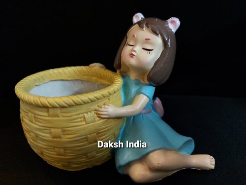 Girl Basket Polyresin Succulent Planter, Color : Yellow