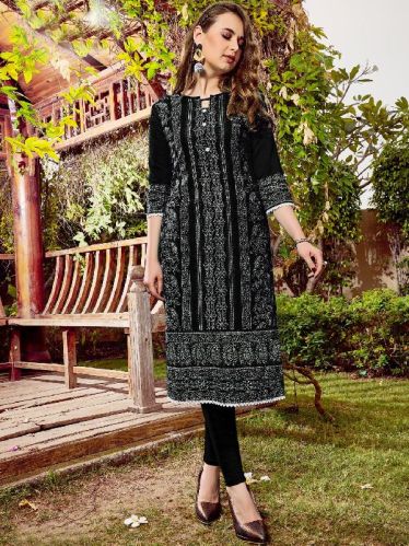 Black Rayon Printed Kurta, Size : S, M, XL, XXL, XXXL