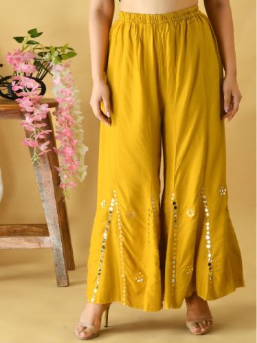 Rayon Embroidered Stitched Sharara, Color : Yellow