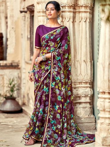 Floral Chiffon Saree, Pattern : Print