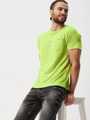 100% Cotton Lime Green Pocket T-Shirt, Size : XL, XXL, XXXL