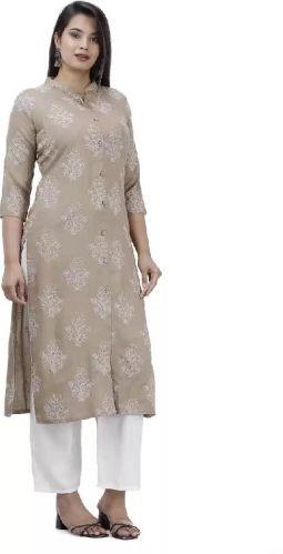 Ladies Beige Rayon Kurta and Palazzo Set