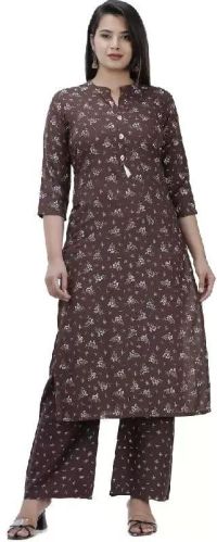 Ladies Brown Rayon Kurta and Palazzo Set