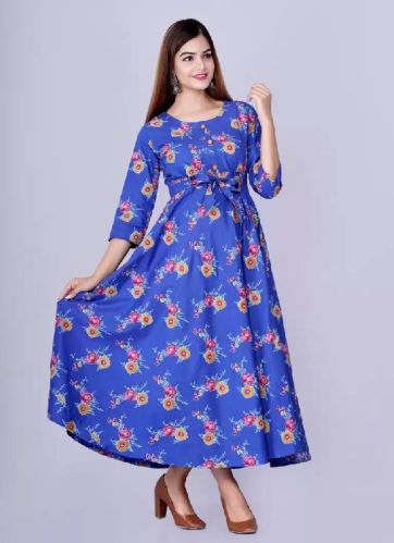 Ladies Dark Blue Pure Cotton Flared Kurta