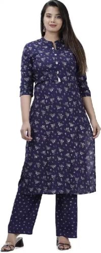 Ladies Dark Blue Rayon Kurta and Palazzo Set
