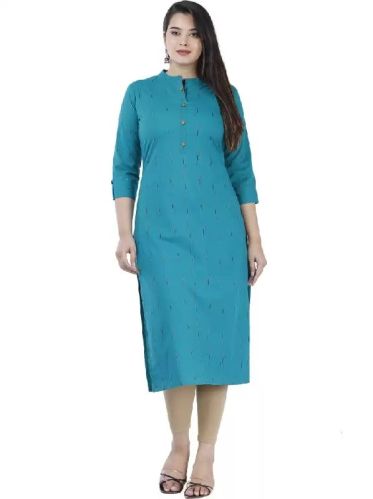 Ladies Green Printed Cotton Straight Kurta, Feature : Comfortable, Easily Washable