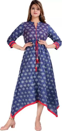 Ladies Multicolor Cotton A Line Kurta, Feature : Comfortable, Easily Washable