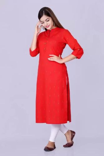 Ladies Red Printed Cotton Straight Kurta, Feature : Comfortable, Easily Washable