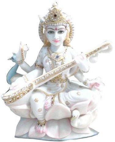 Marble Saraswati Statue, For Worship, Packaging Type : Thermocol Box