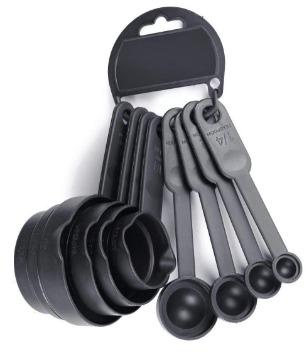 Black Measuring Cup And Spoon Set, For Kitchen, Pattern : Plain