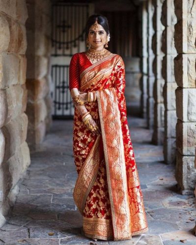 Unstitched Banarasi Wedding Sarees, Occasion : Bridal Wear