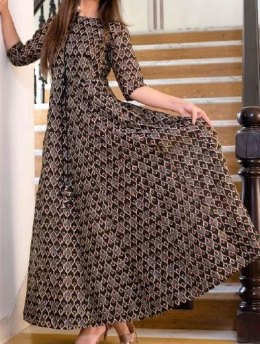 Printed Ladies Cotton Gown Kurti, Occasion : Party Wear