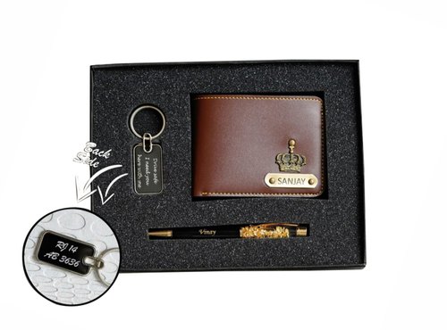 Mens Leather Wallet Gift Set, Color : Brown