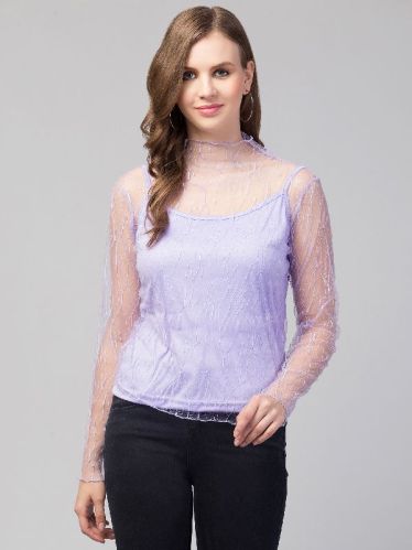 Plain Polyester Ladies Purple Top, Size : M
