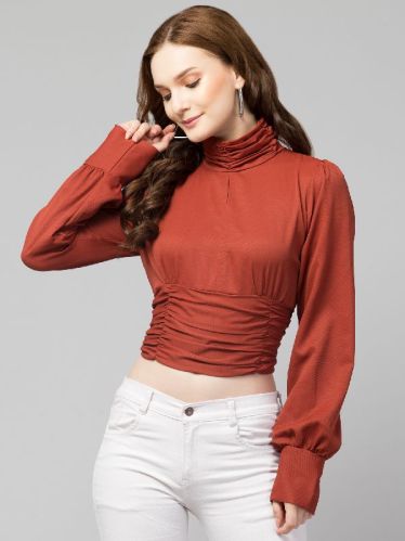 Plain Polyester Ladies Red Top, Size : M