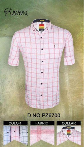 Fusion Collar Neck Men Cotton Check Shirt, Size : XL