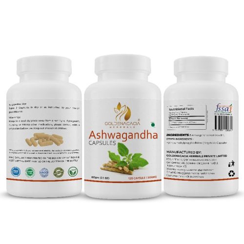 ASHWAGANTHA POWDER ASHWAGANDHA 500MG 120 CAPSULES, Color : White