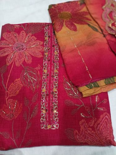 Printed Punjabi Ladies Fancy Unstitched Suit, Technics : Machine Made