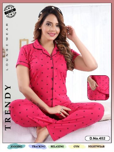 Hosiery Cotton Printed Front Open Night Suits, Feature : Anti-Wrinkle, Comfortable, Easily Washable