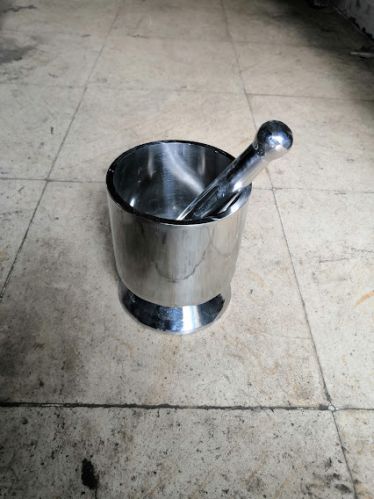 Stainless Steel SS Mortar With Pestle, For Kitchen Utensils, Color : Metallic