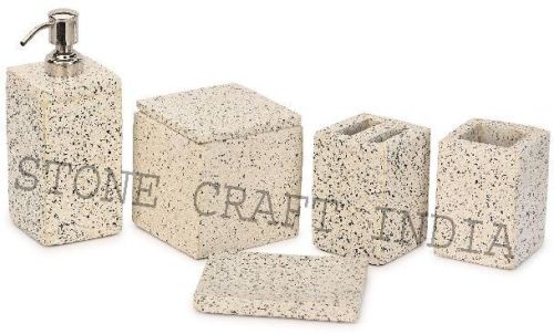 Tarrazo Marble Bathroom Set(Lotion Dispenser, Tumbler, Canister, Soap Dish, Tooth Brush Holder)