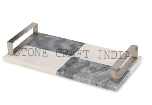 Marble Trays With Metal Handles, For Food Serving