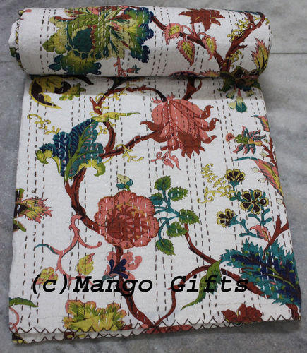 100% Cotton Floral Quilt Bed Throw, Color : Multi