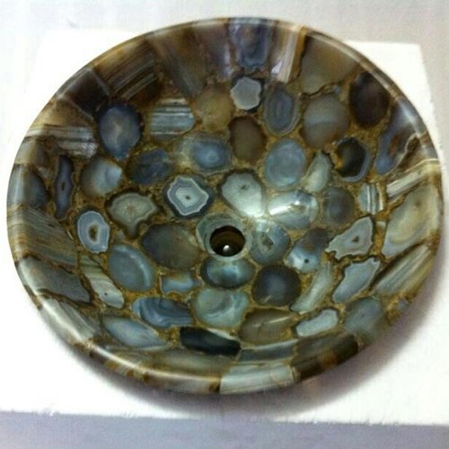 Round Polished Agate Stone Wash Basin, For Home, Hotel, Office, Color : Multicolor