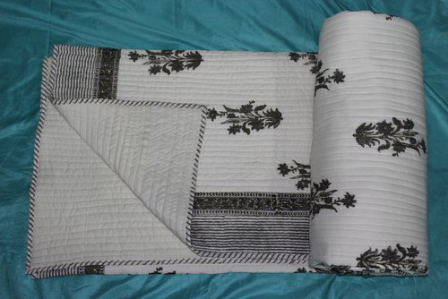 Cotton Printed Quilts Cum Bed Throw, Color : Gray