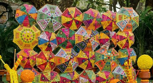 Kalastutee Fabric Handicraft Embroidery Jaipuri Umbrellas, Color : Multicolour