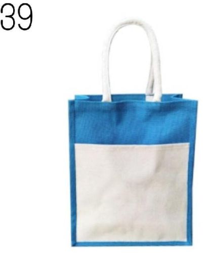Jute Tote Bag With Canvas Pocket, For Promotional Shopping Carry, Size : 15x11.5x6 Inch