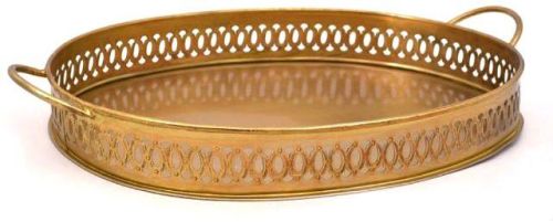 Coffee Table Round Oval Golden & White Farmhouse Food Home Decoration Luxury Macrame Decorative Metal Serving Trays With Handle