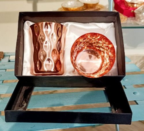 Copper Glass With Bowl, Pattern : Hamerred