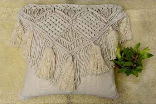Square Macrame Cushion Cover, For Bed, Chairs, Sofa, Feature : Eco Friendly