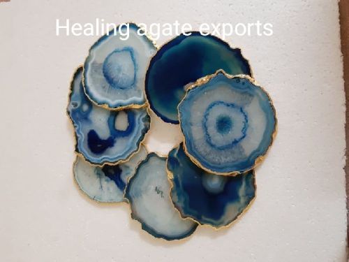 Neutral Polished Blue Agate Coaster Slice, For Decoration Use, Size : 3×5