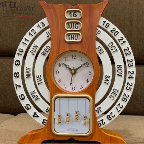 Wooden Calendar With Clock, Display Type : Analog