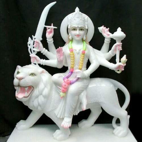 Carved Marble Durga Murti, Size In Feet : Custom
