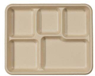 Square 5 Compartment Sugarcane Bagasse Plate, For Serving Food, Color : Light Brown