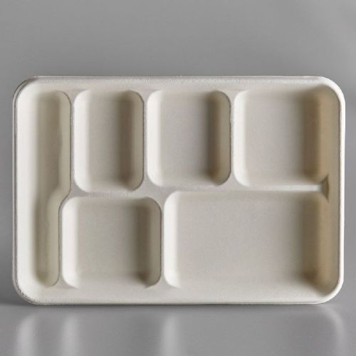 Rectangular 6 Compartment Sugarcane Bagasse Plate, For Serving Food, Color : Light Brown