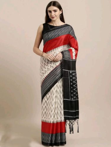 Printed Khadi Sarees With Tassels PF-315, Occasion : Casual Wear