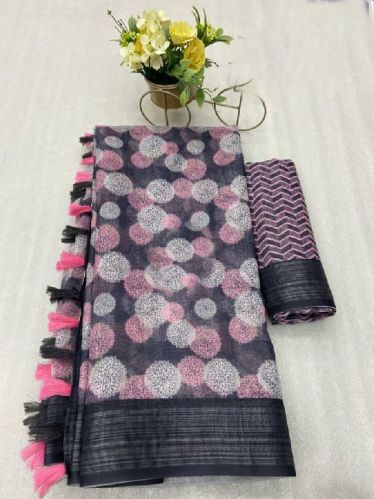 SBT-649 Digital Printed Linen Sarees, Age Group : Adults