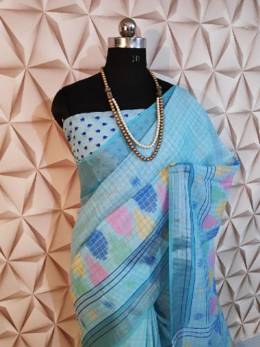 SBT-653 Digital Printed Linen Sarees, Saree Length : 5.50 Meter