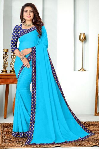 SBT-666 Lace Border Georgette Sarees, Occasion : Casual Wear